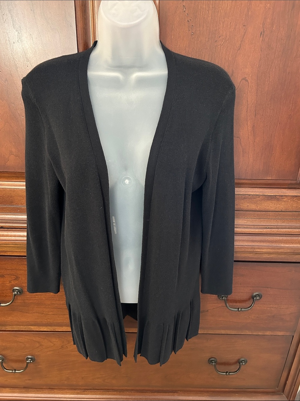 Talbots Black Open-Front Cardigan with Pleated Hem